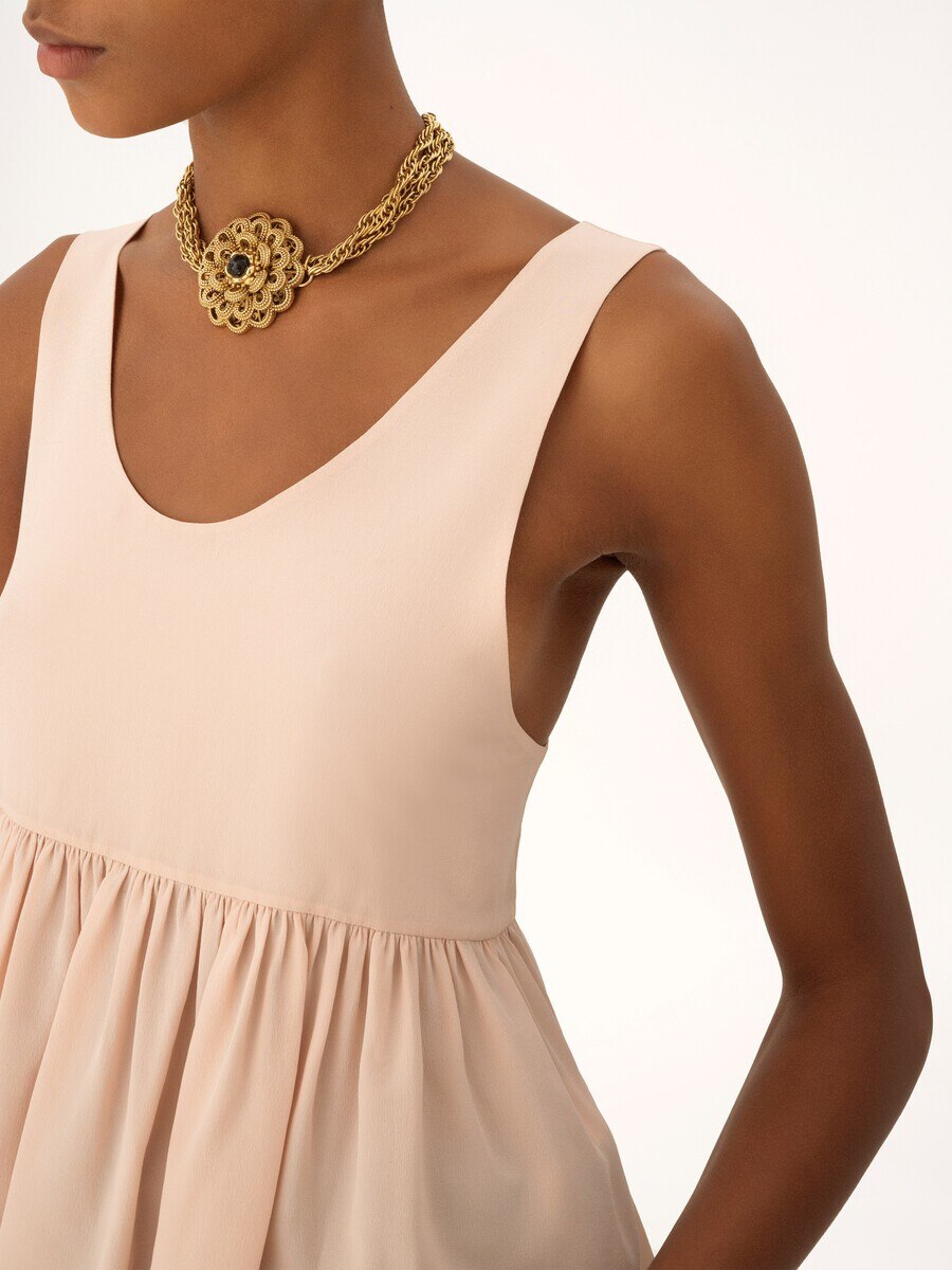 Gathered sleeveless top in cr&ecirc;pe de chine - 6