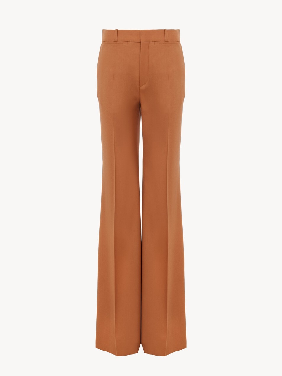 High-rise flared pants in wool gabardine