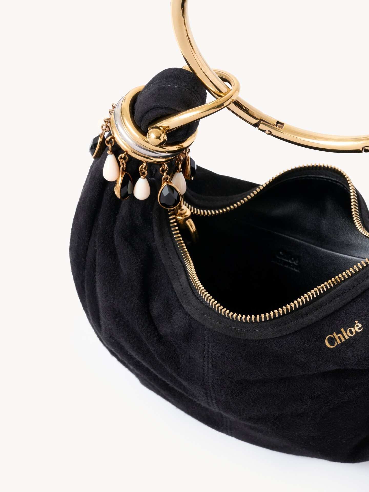 Mini sac hobo Bracelet bag en cuir velours &agrave; perles - 5