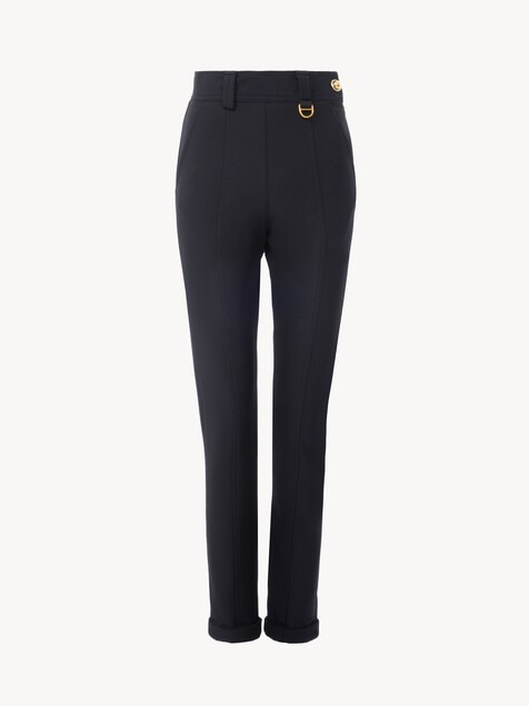 Pantalon taille haute ajust&eacute; en tricotine stretch