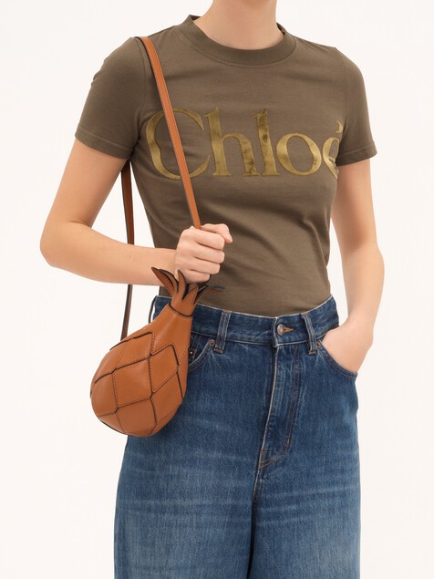 Sac bandouli&egrave;re ananas en cuir grain&eacute;