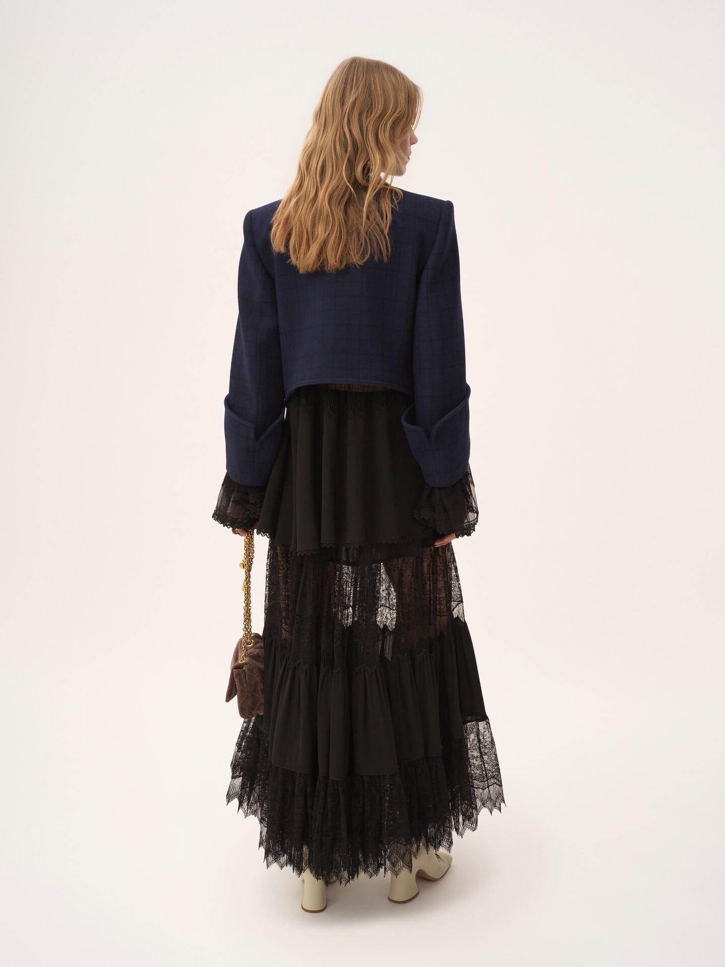 Boxy collarless jacket in wool check - 6