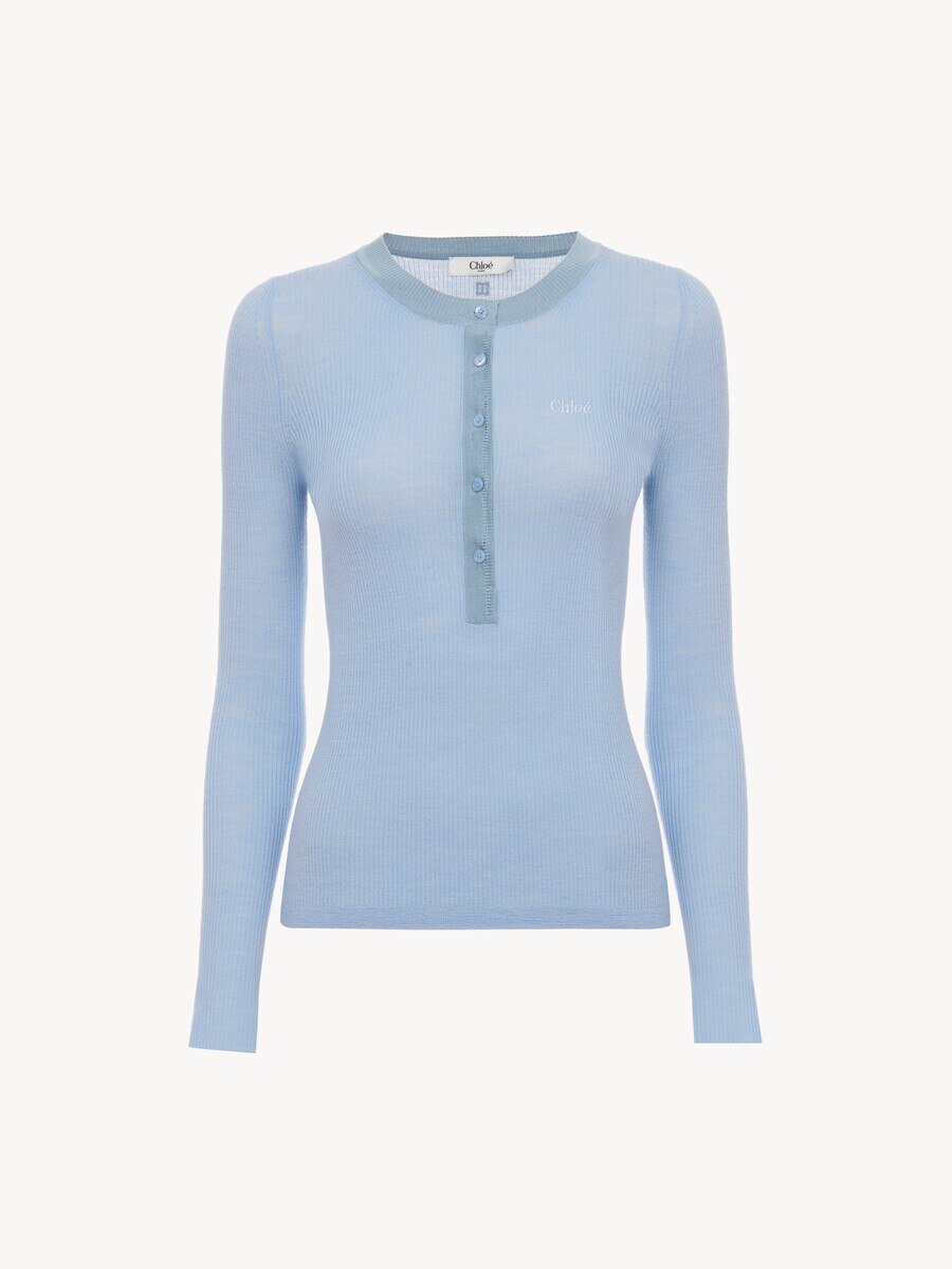 Knitted Henley shirt in superfine wool knit - 2