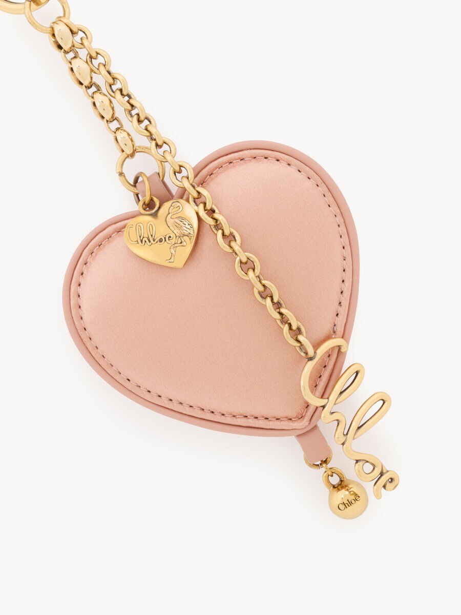 Chlo&eacute; Symbols Heart key ring bag charm in satin & brass - 3