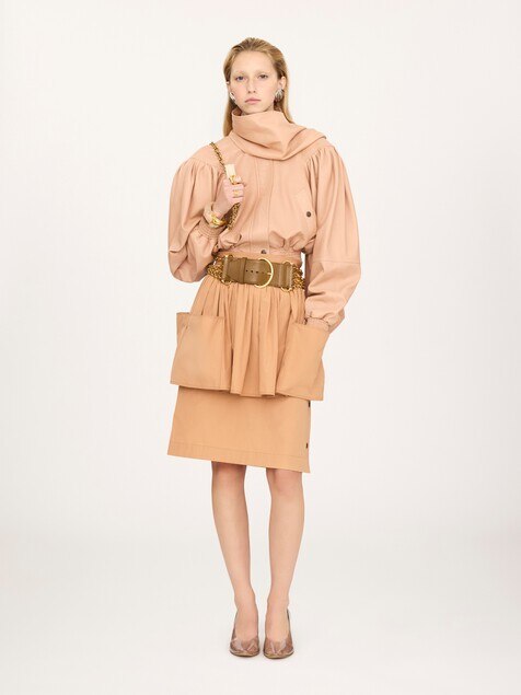 Layered knee-length skirt in cotton poplin