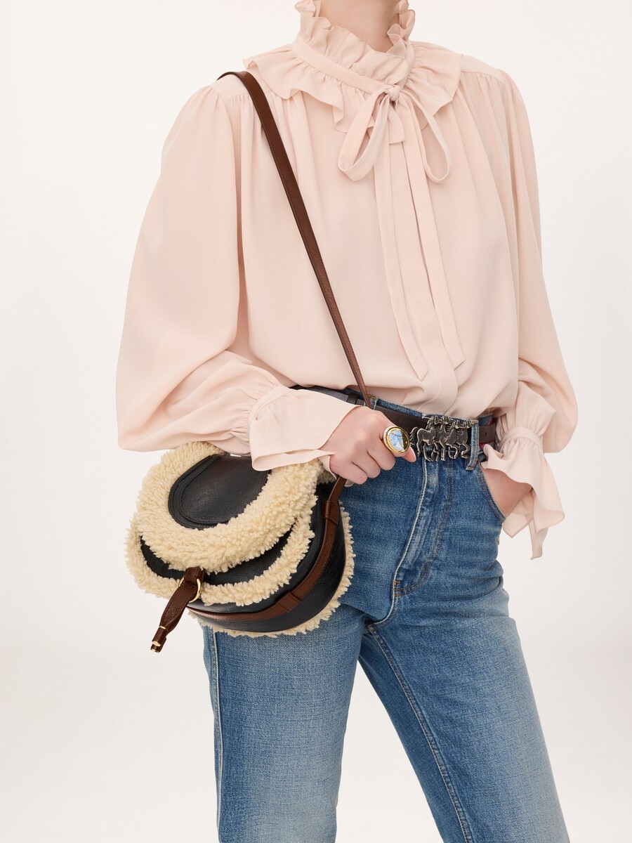 Small Marcie saddle bag in shearling & grained leather - 3