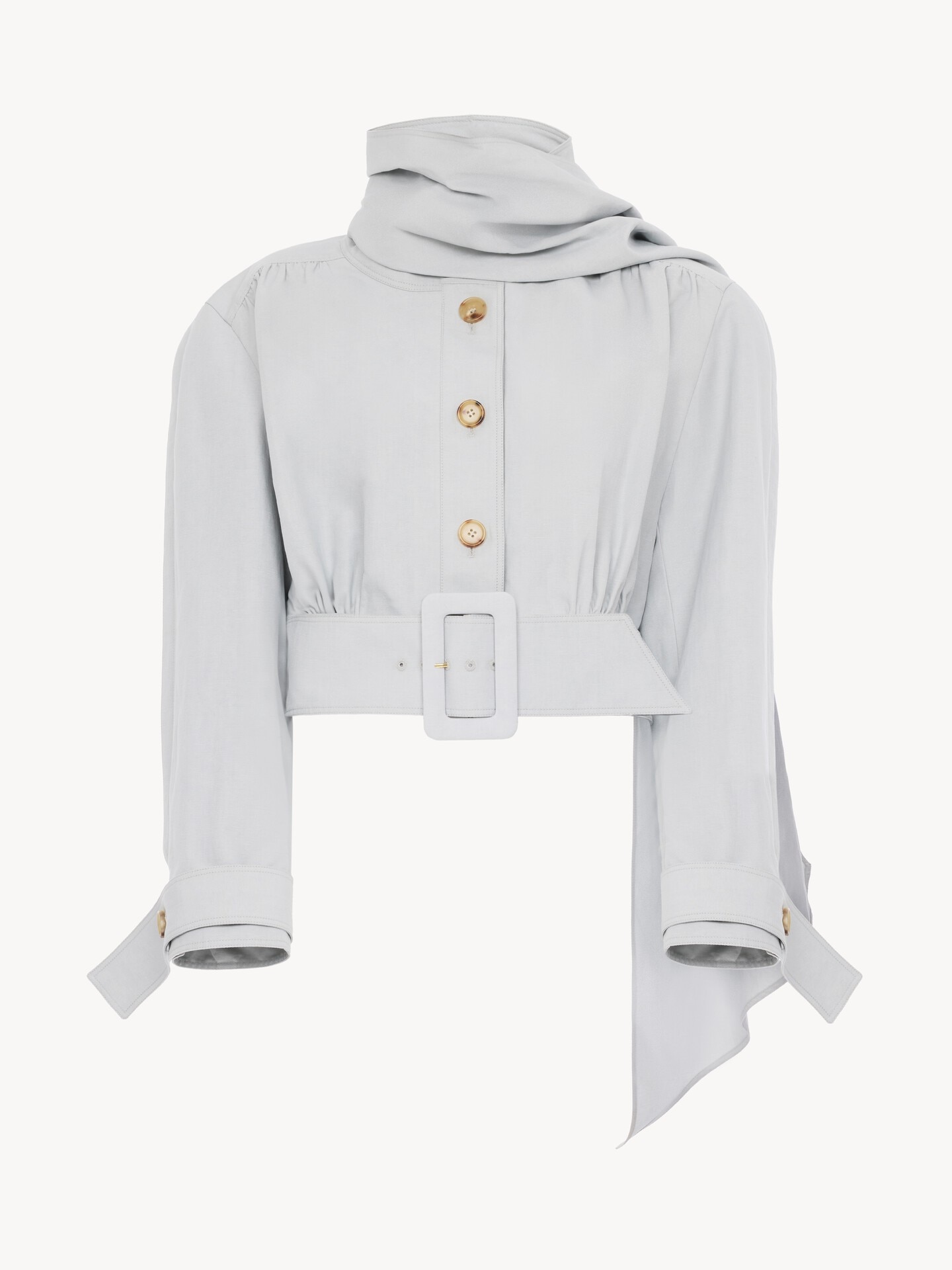 Veste courte col foulard en lin et coton m&eacute;lang&eacute;s - 2