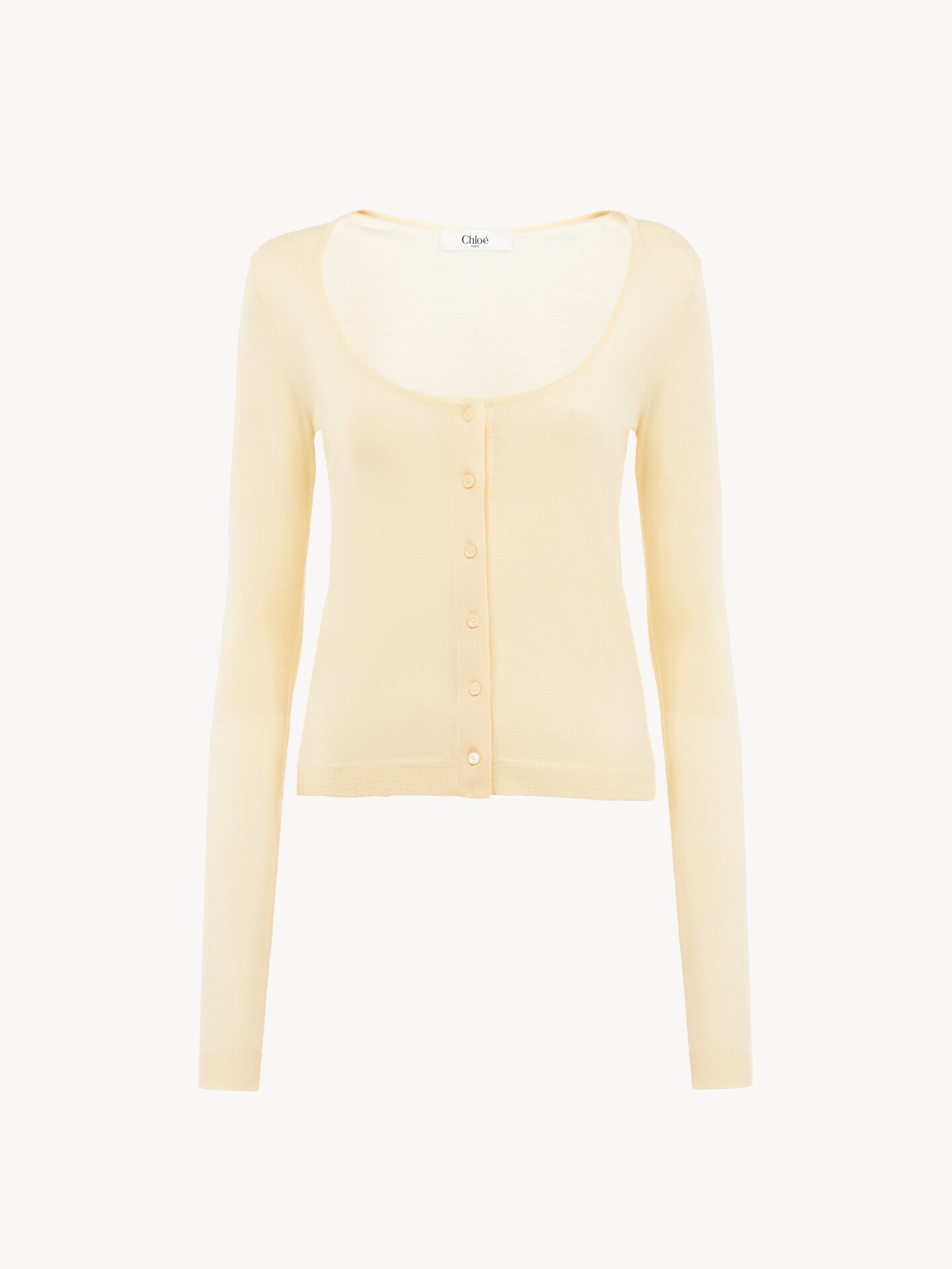 Cardigan ajust&eacute; &agrave; encolure arrondie en maille de laine extrafine - 2