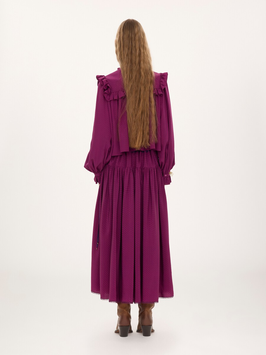 Ruffled high-neck top in silk jacquard - 4