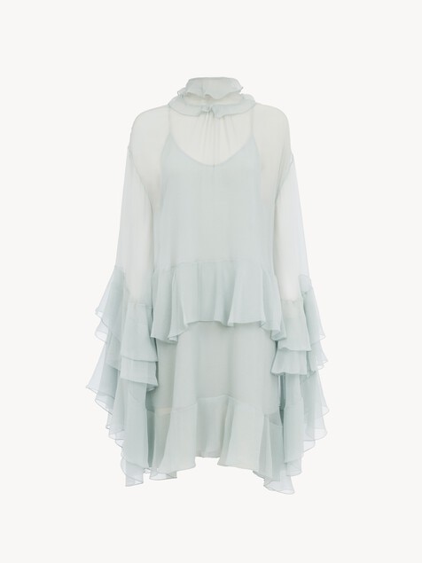 Mini ruffled dress in silk mousseline