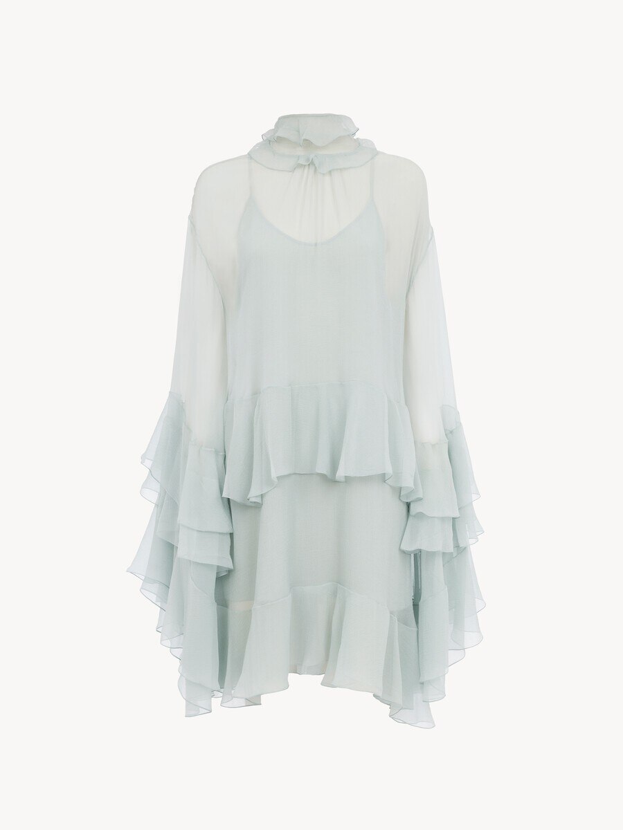 Mini ruffled dress in silk mousseline - 2