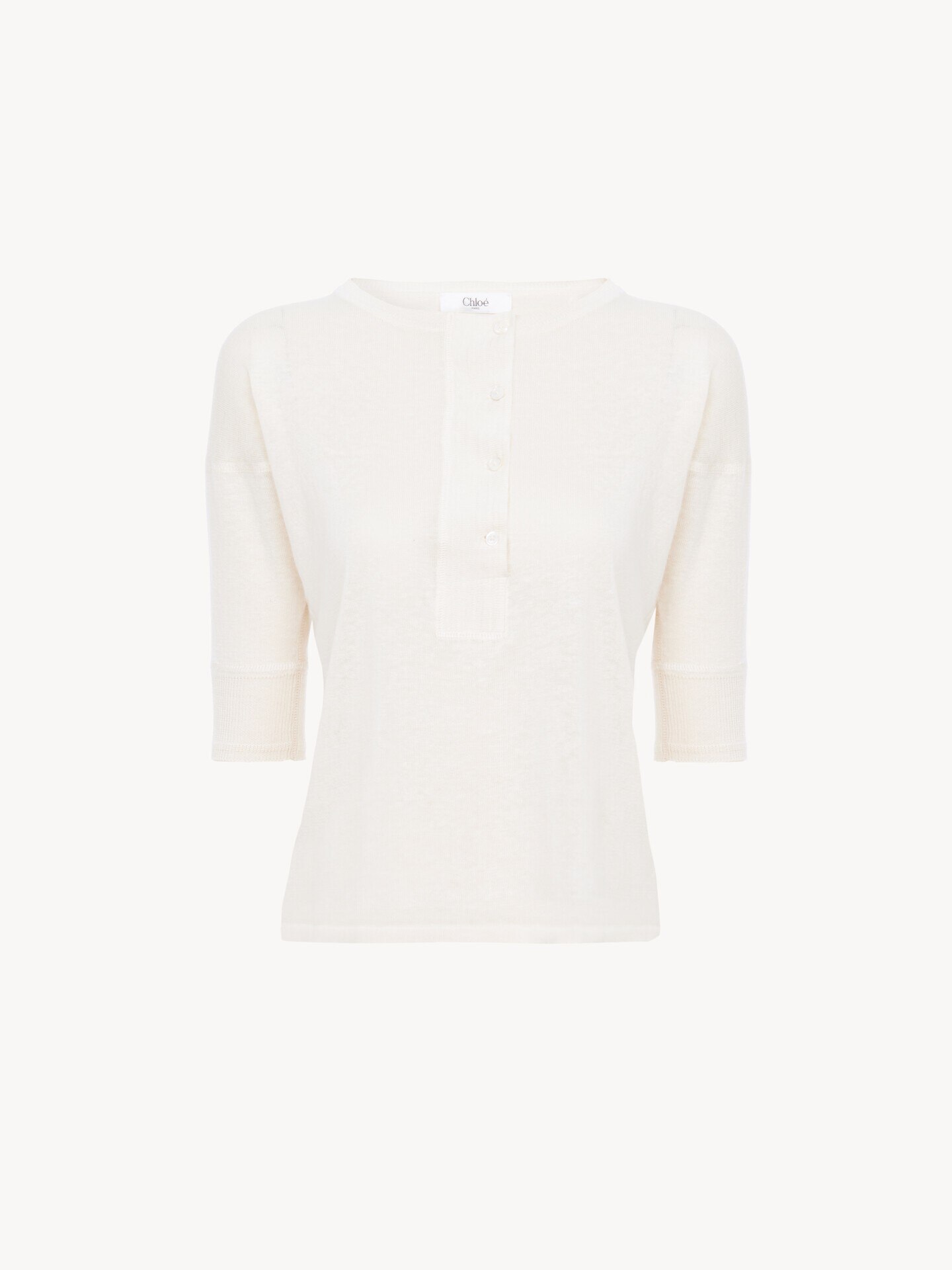 Short-sleeve Henley shirt in linen & silk knit - 1