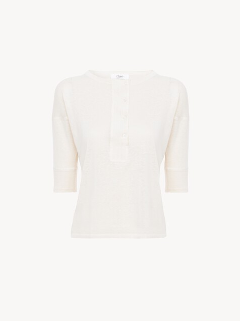 Short-sleeve Henley shirt in linen & silk knit