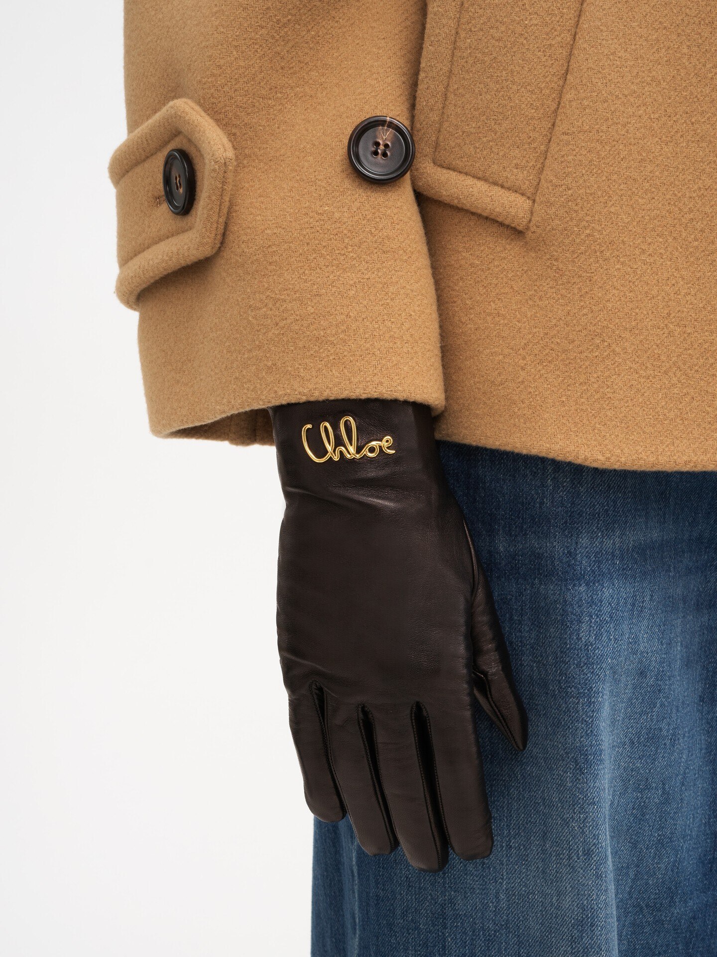 Chloé クロエ レザーグローブ 本革 手袋 ダークグレー 上品 高級感 The Chloé Iconic gloves in leather Black - Chloé