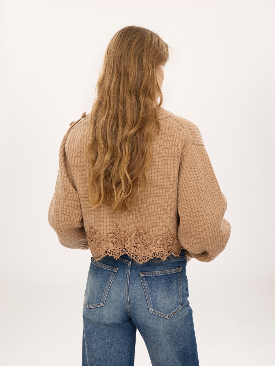 Cropped mock-neck jumper in a wool and cashmere knit & lace - 7