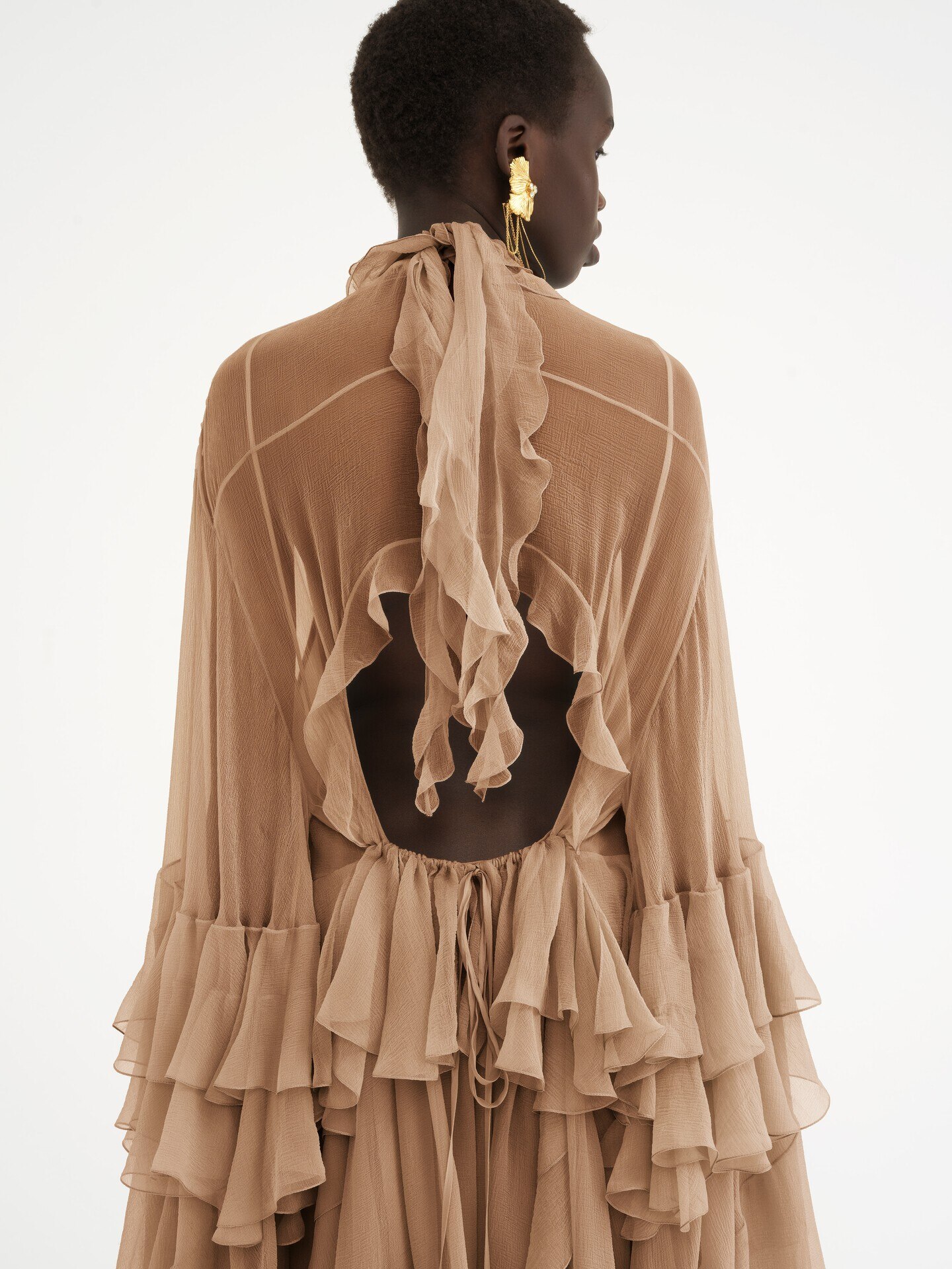 Mini robe volant&eacute;e en mousseline de soie - 5.0