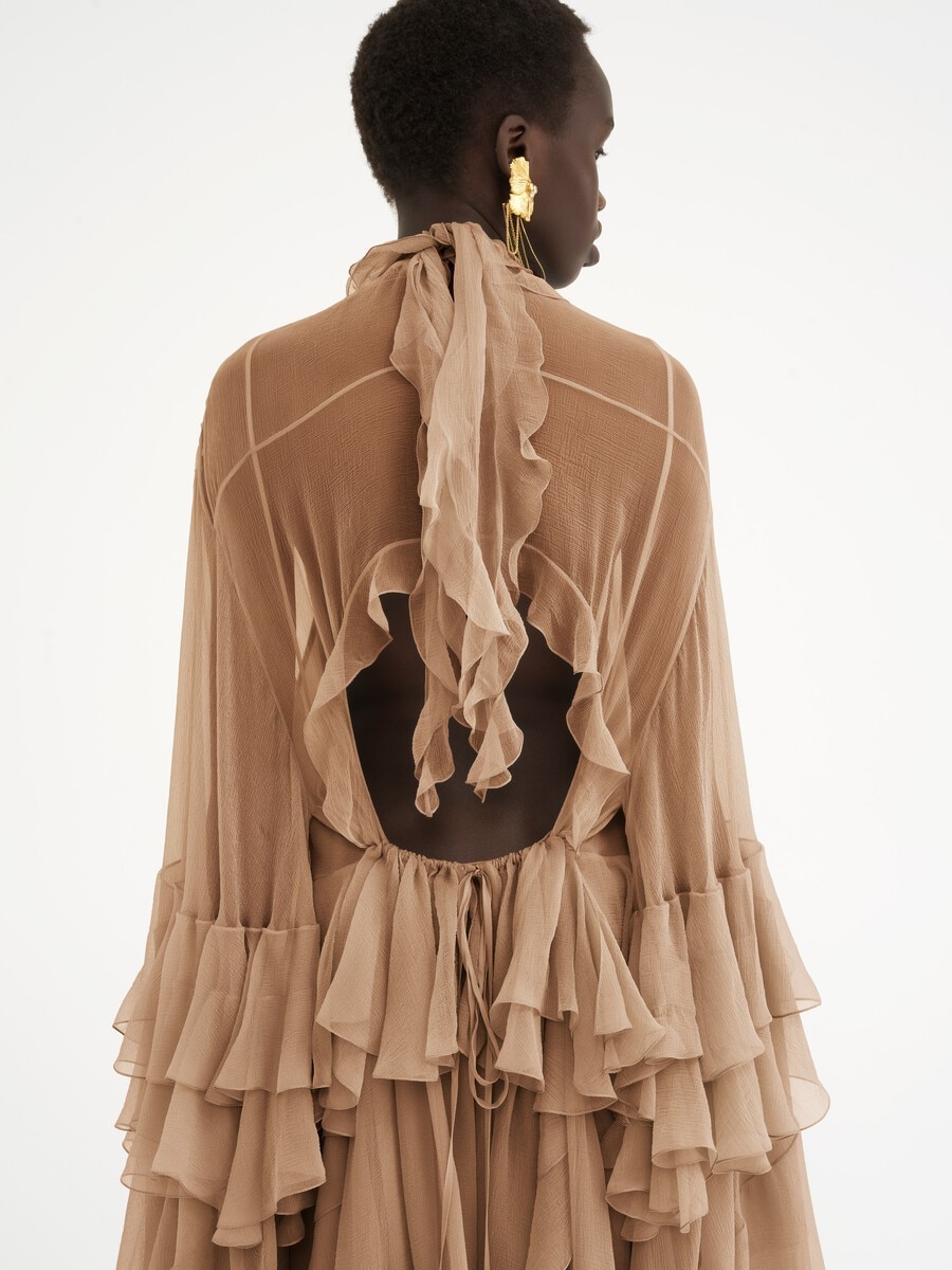 Mini robe volant&eacute;e en mousseline de soie - 5