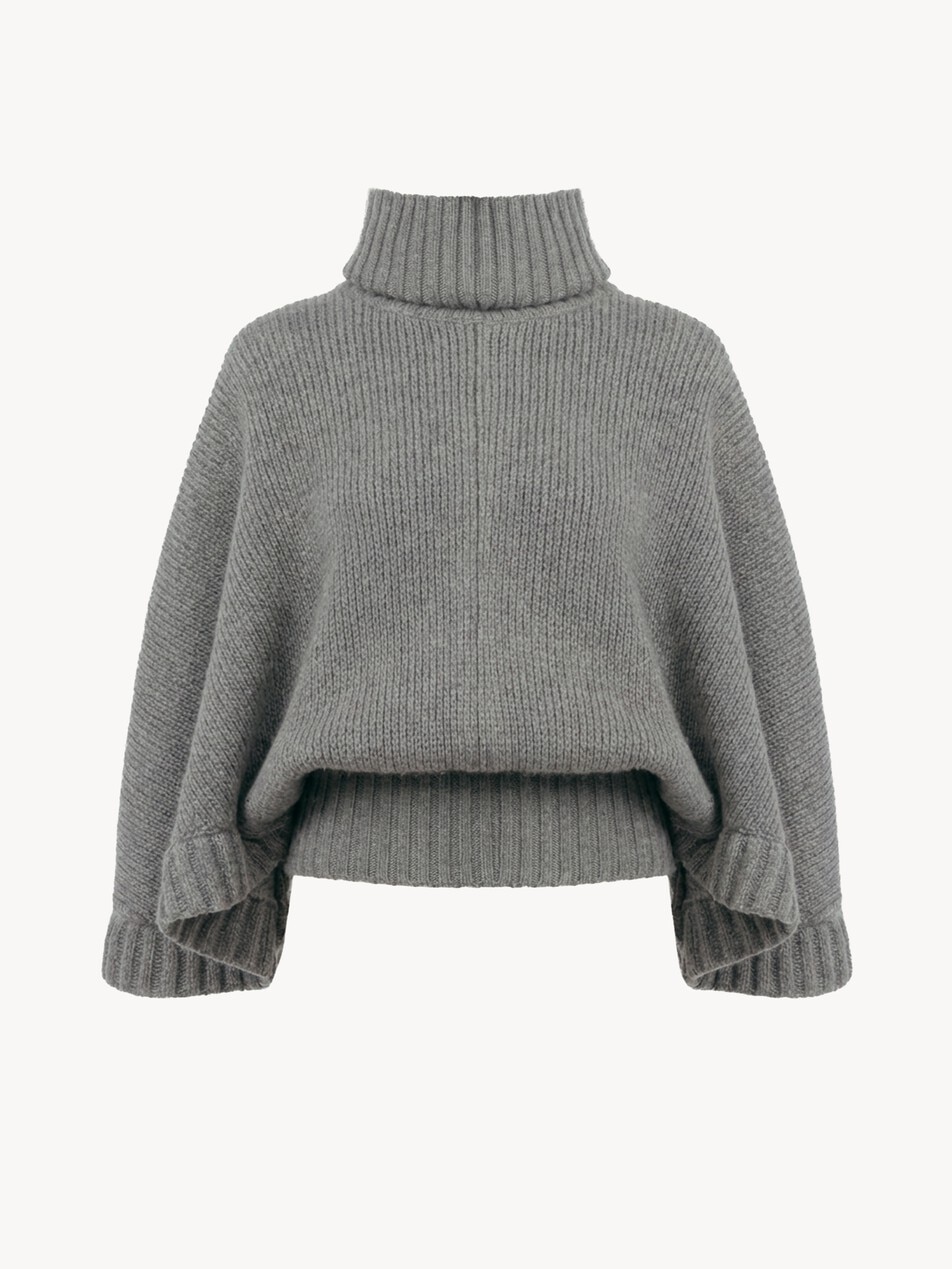 Short turtleneck cape in a wool & cashmere knit