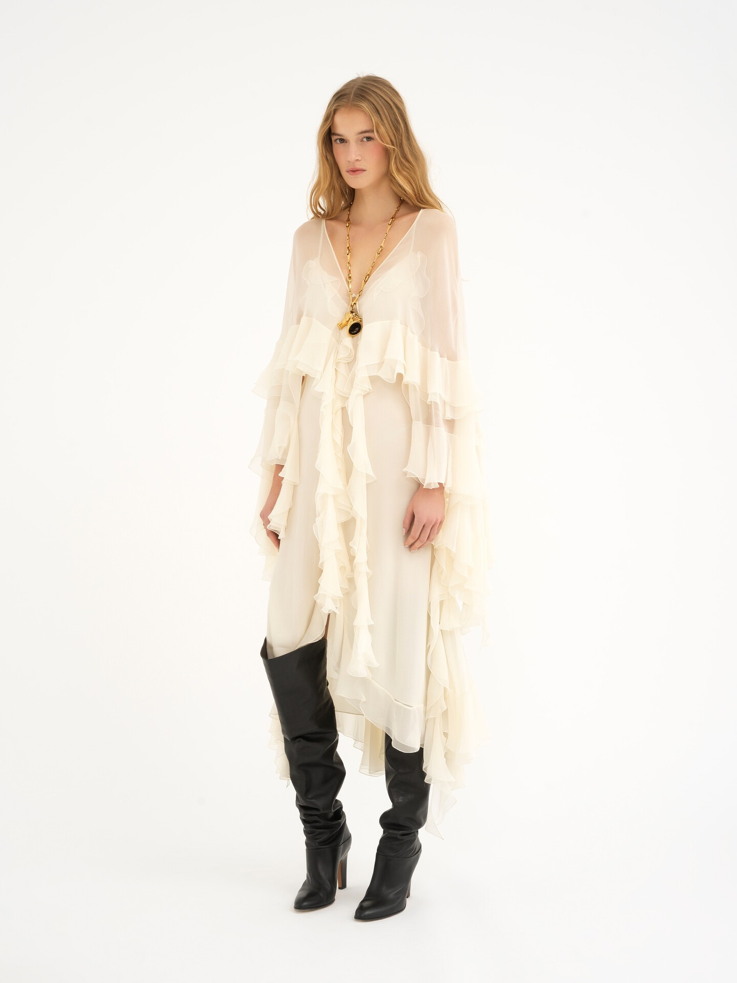 Vestido largo con volantes de muselina de seda - 13