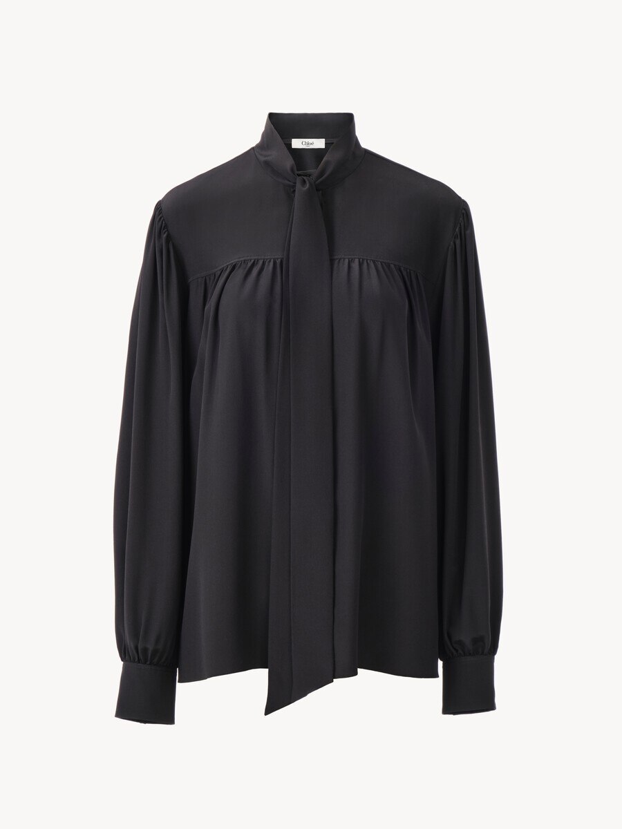 Maxi gathered lavalli&egrave;re blouse in cr&ecirc;pe de chine - 2
