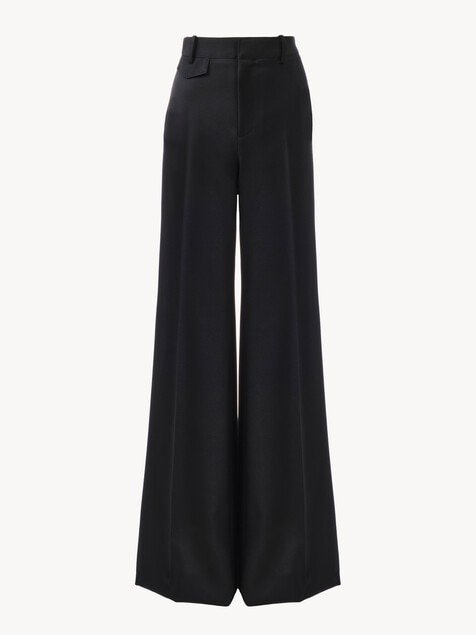 High-rise flared pants in wool grain de poudre
