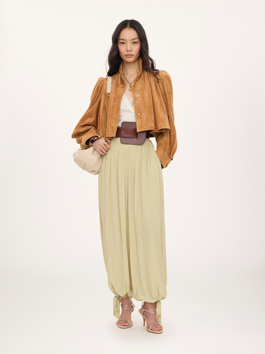Gathered boule jacket in suede leather - 3