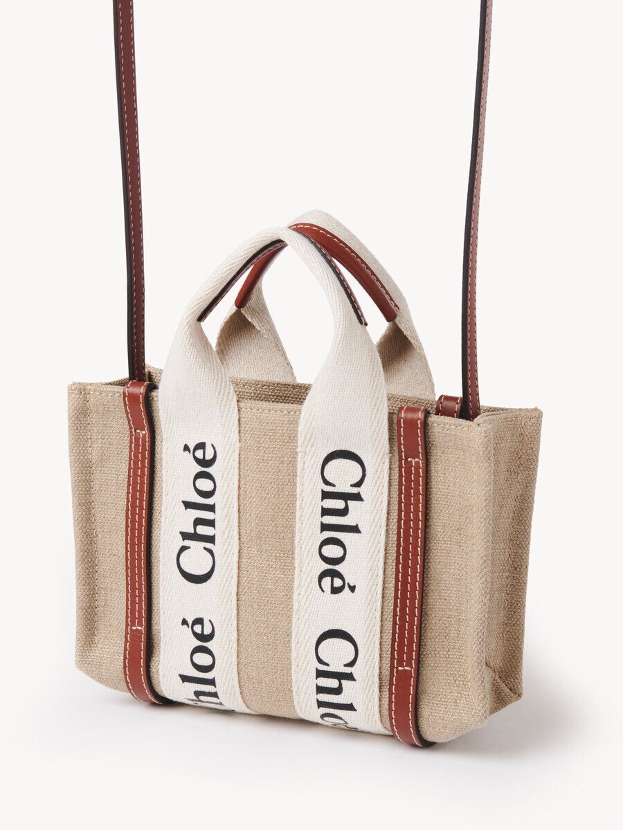 Mini Woody tote bag in linen - 4