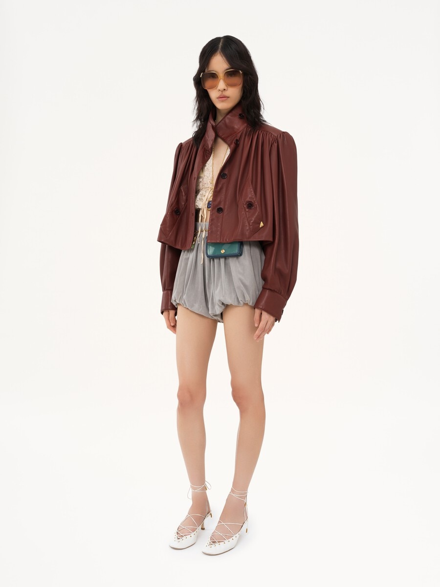 Gathered boule jacket in leather - 3