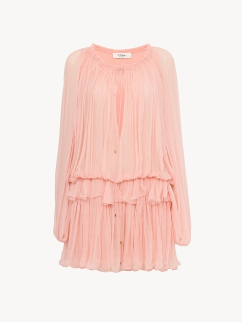 Mini cape dress in silk mousseline