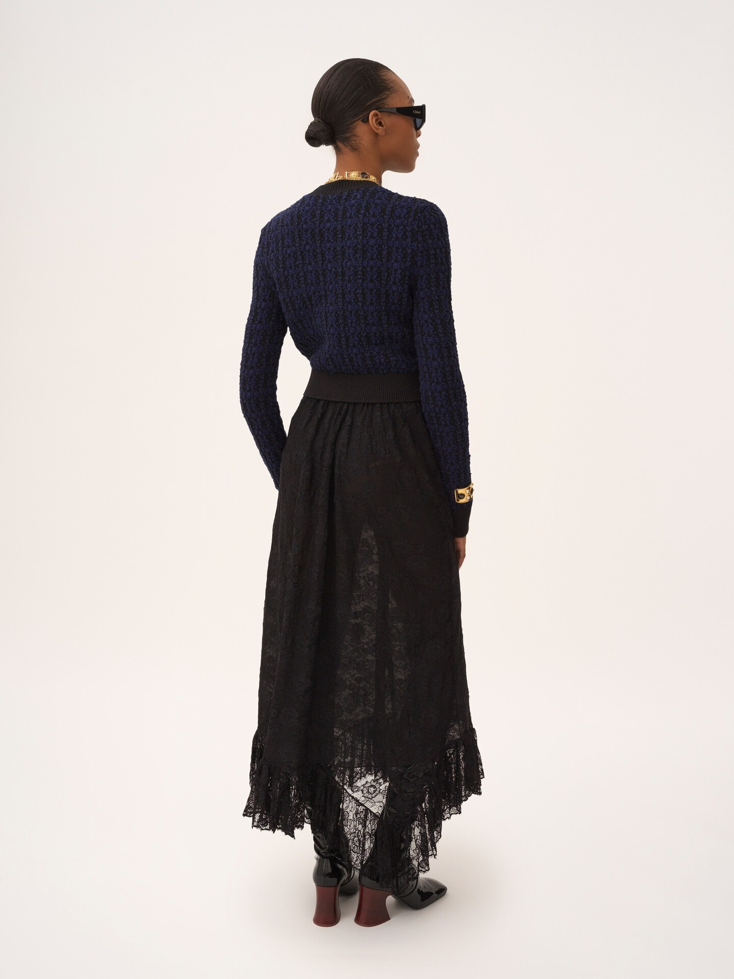 Boxy mock-neck sweater in a wool & silk knit - 5