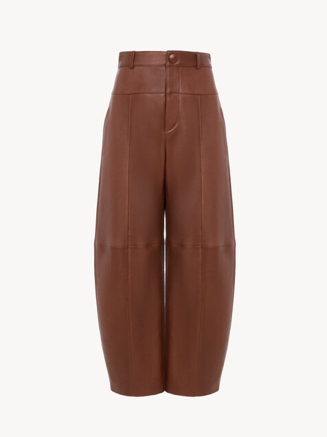 High-rise barrel trousers in leather