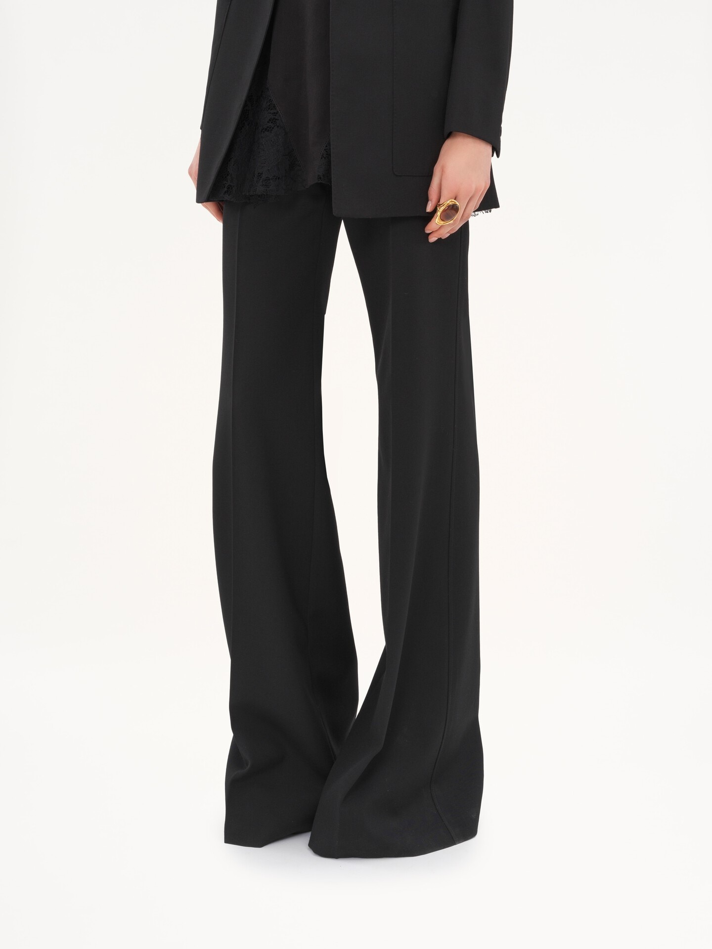 High-rise flared pants in wool grain de poudre - 7