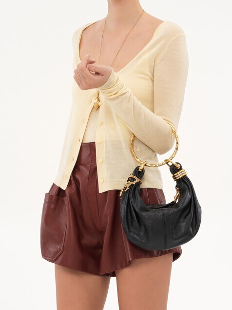 Mini Bracelet Hobo bag in grained leather