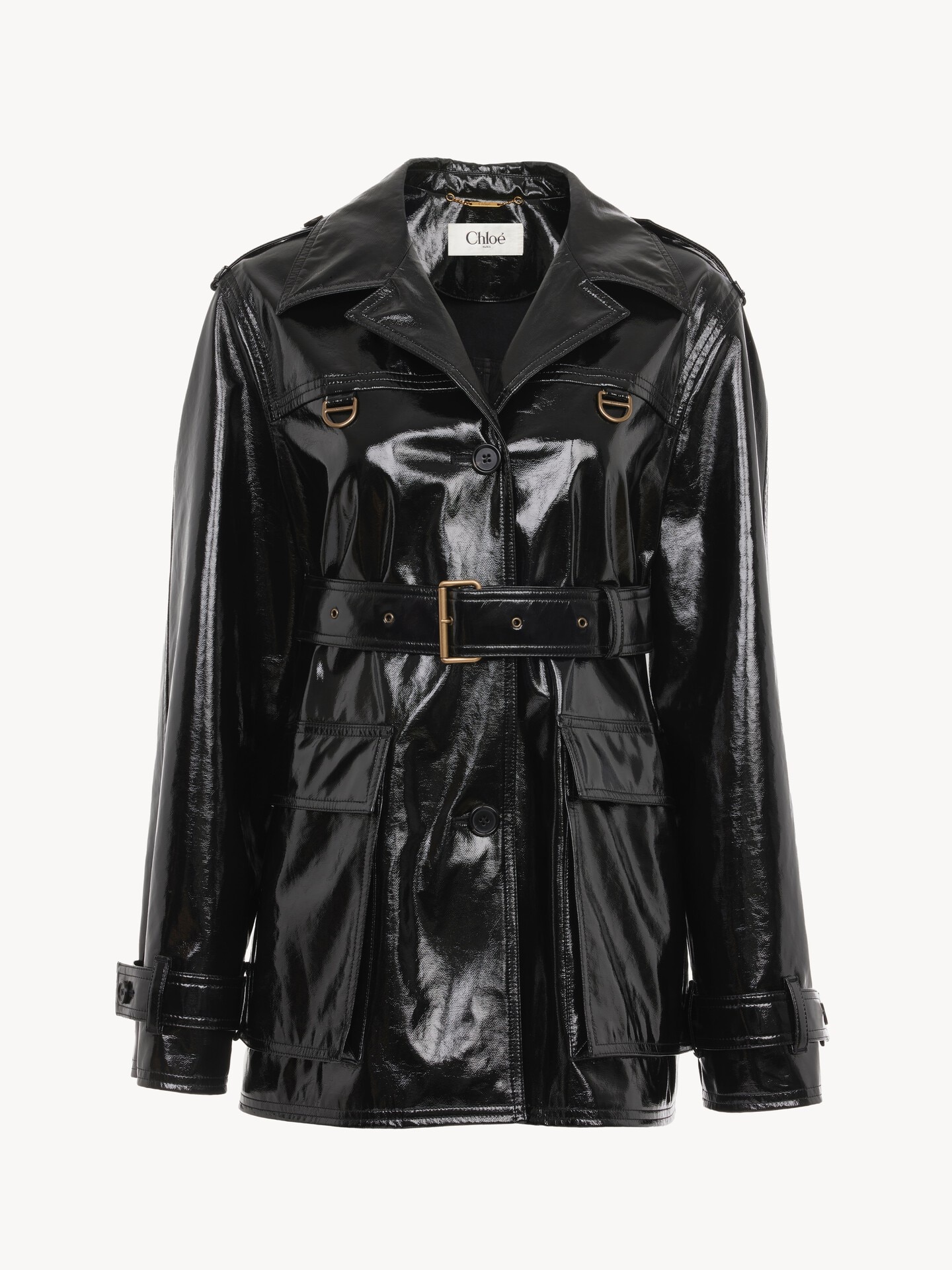 Belted jacket in shiny coated cotton - 2