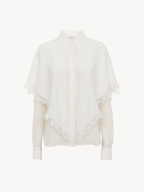 Knotted heritage cape blouse in silk