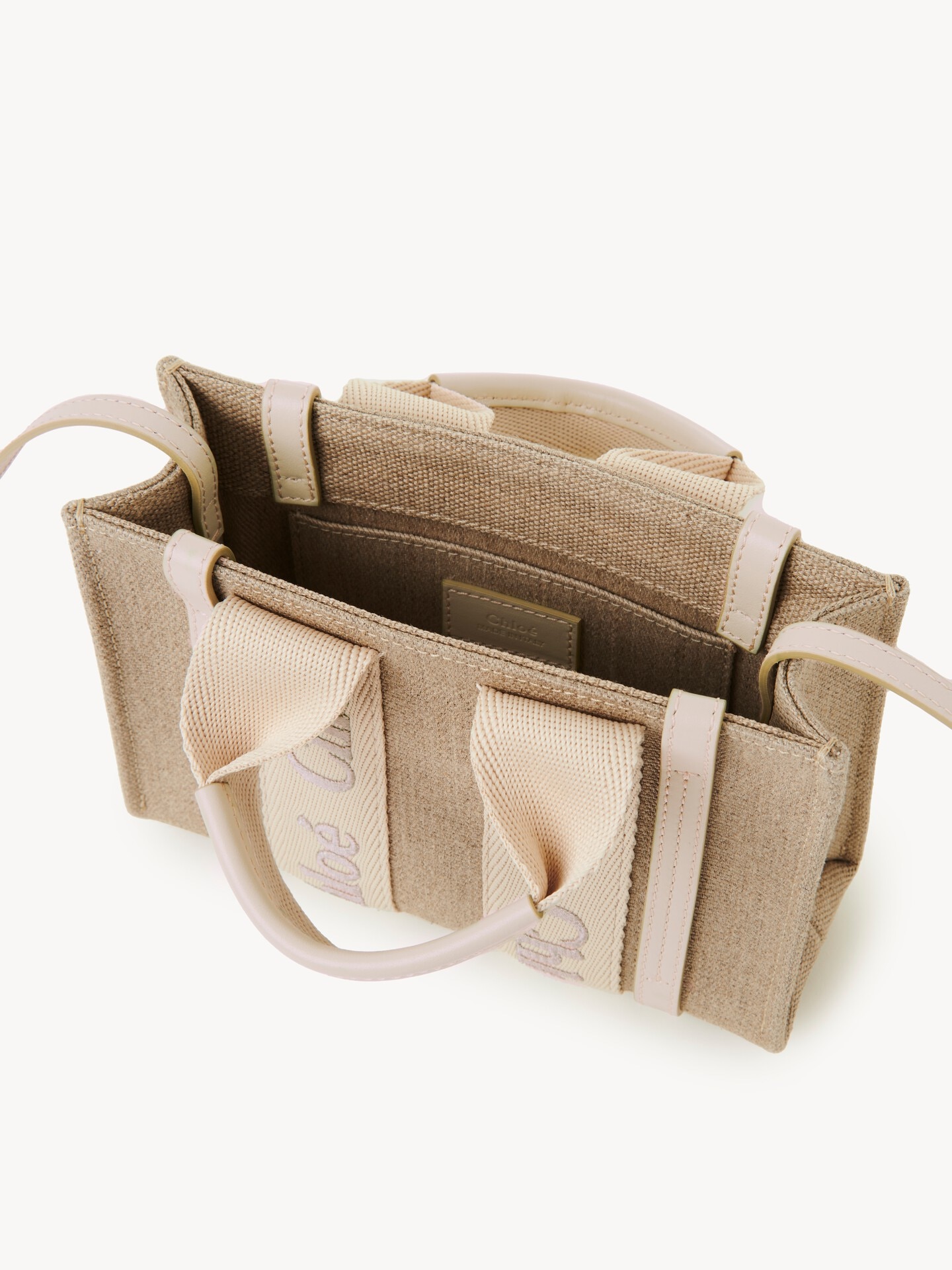 Mini Woody tote bag in linen & leather - 5