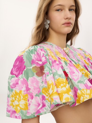 Gathered cropped top in cotton poplin - 6