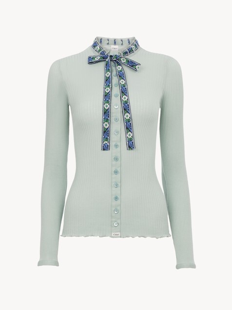 Tie-front fitted cardigan in cotton