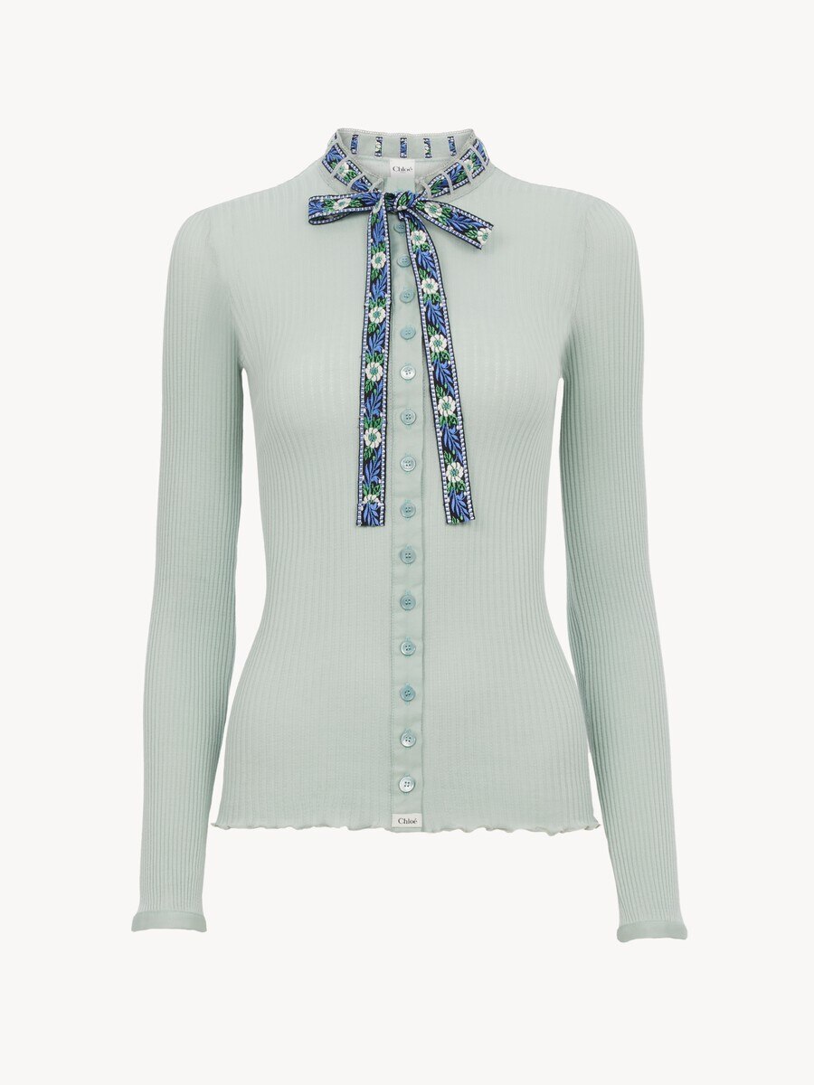 Tie-front fitted cardigan in cotton - 2