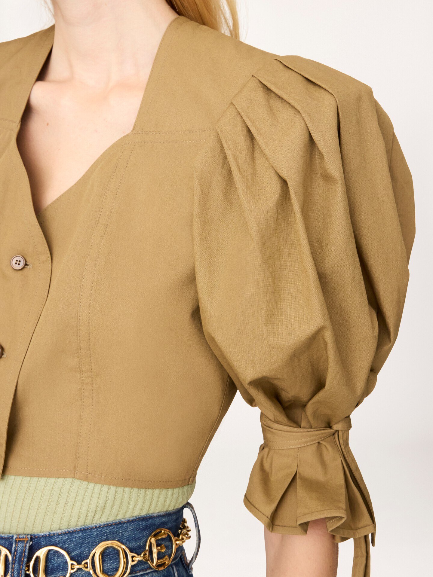 Puff-sleeve cropped top in cotton poplin - 8