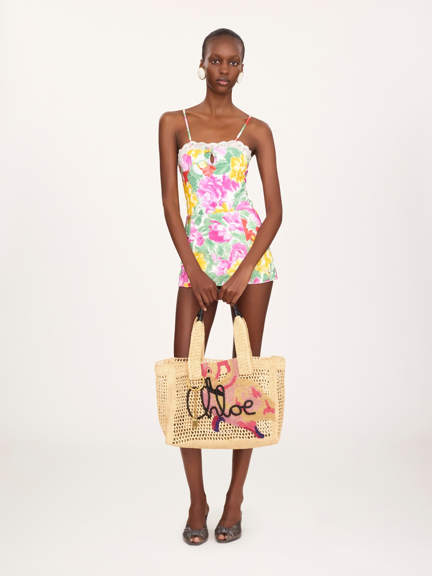 Summer Banana east-west tote bag in raffia - 8