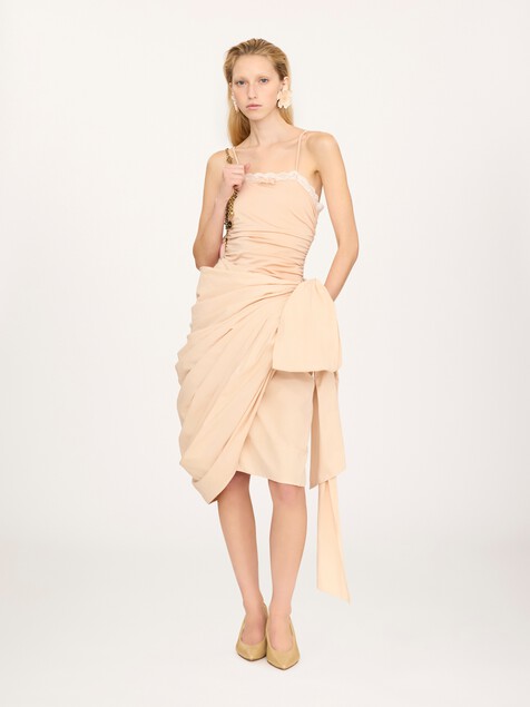 Knee-length wrap skirt in cotton poplin