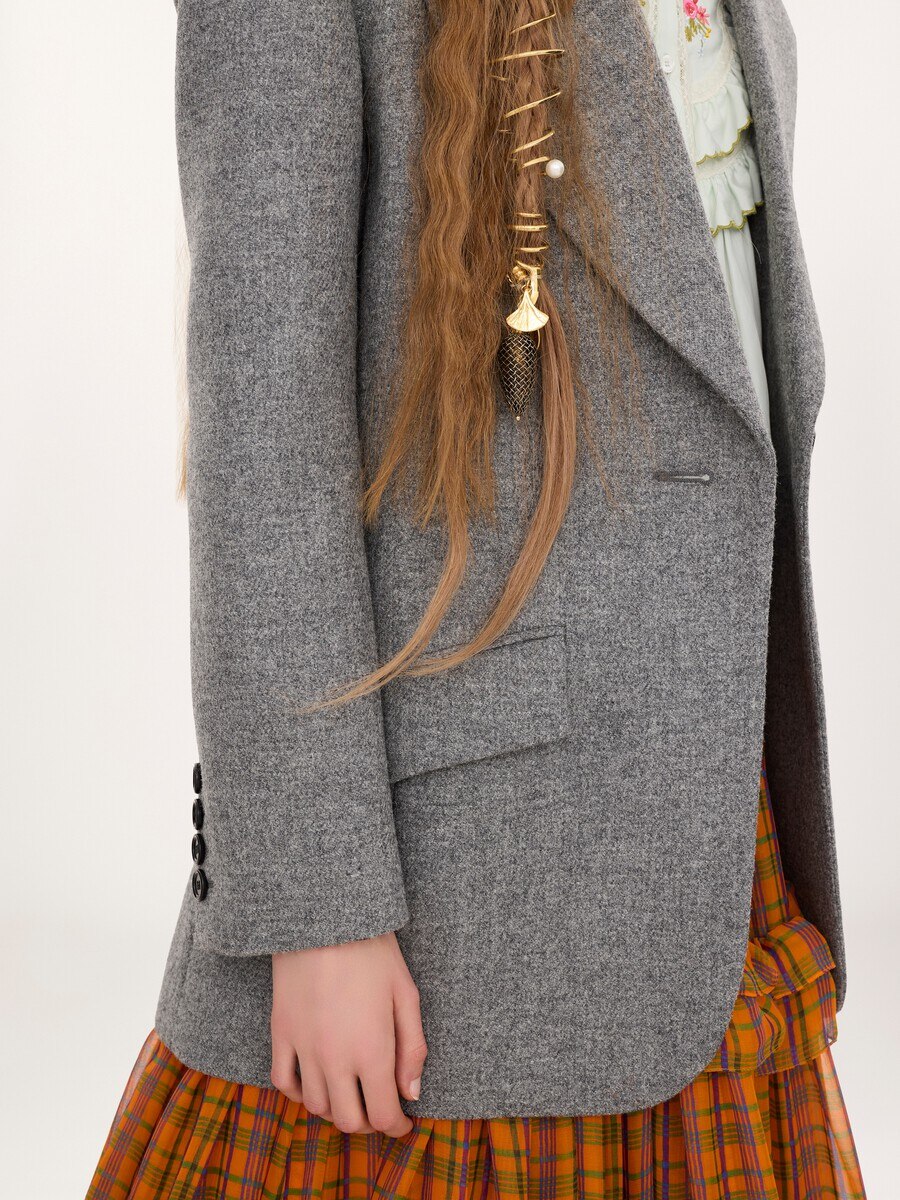 Veste blazer droite en laine chin&eacute;e - 8