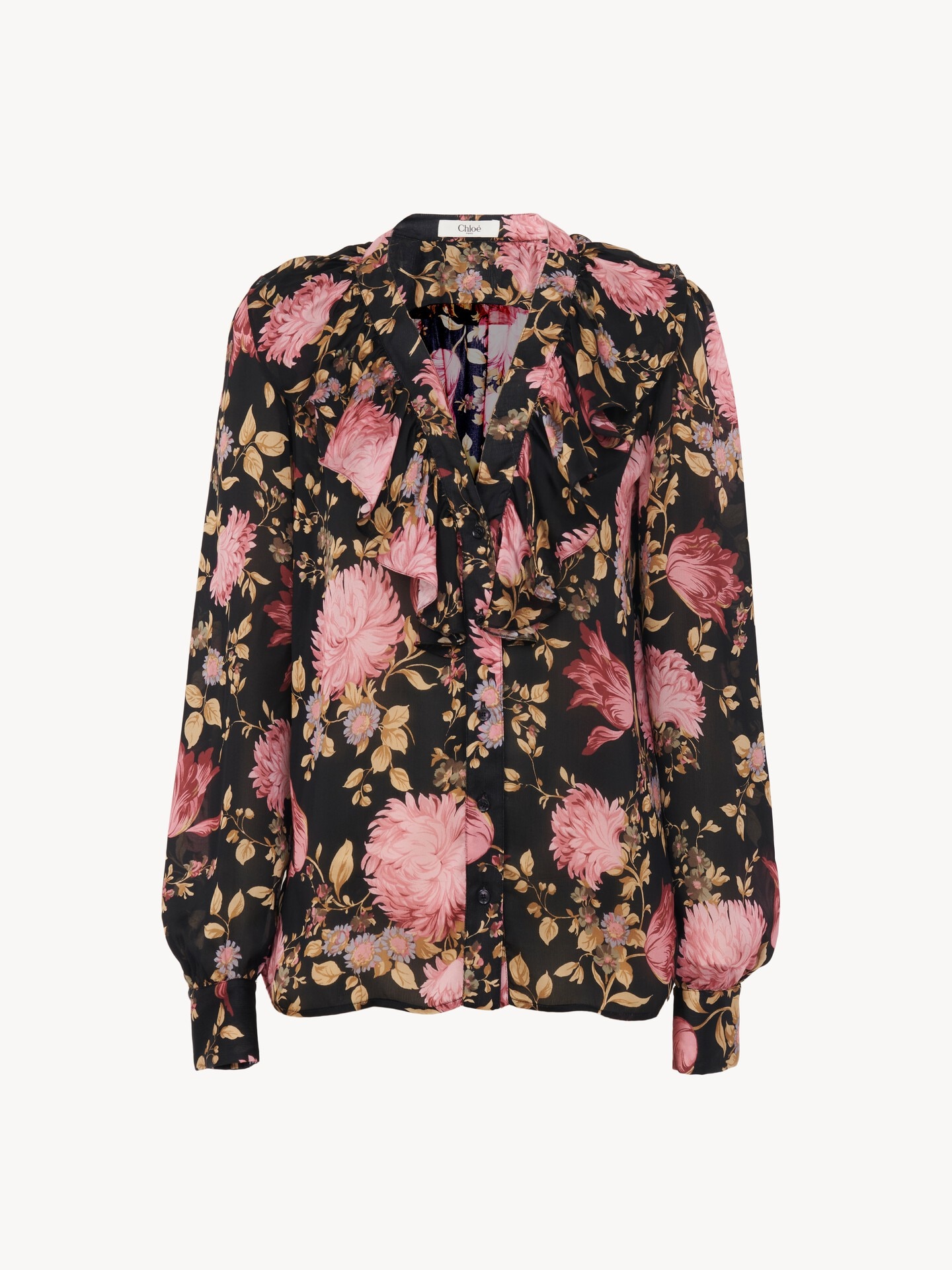 V-neck ruffled blouse in silk charmeuse - 1