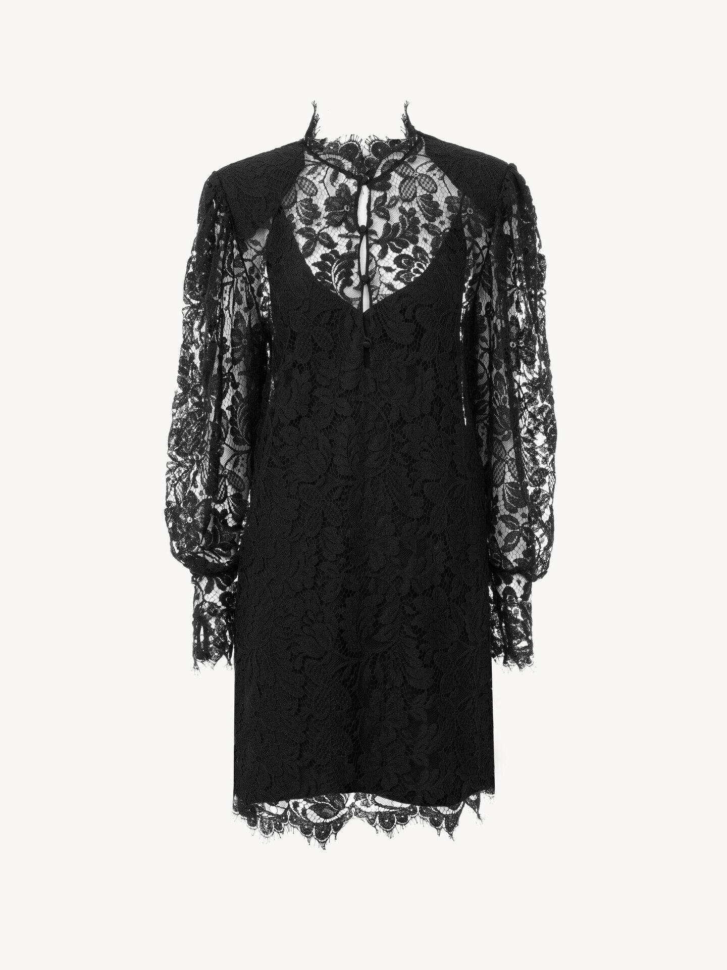 Long-sleeve mini dress in lace - 2