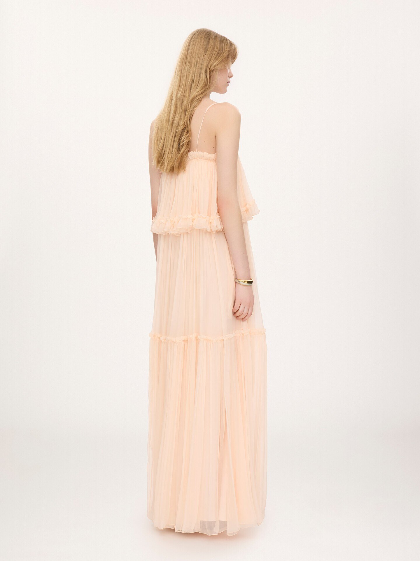 Thin-strap long dress in silk mousseline - 5