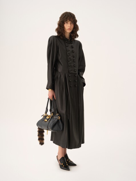 Manteau cavalier long oversize en cuir 