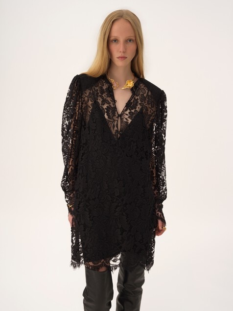 Long-sleeve mini dress in lace