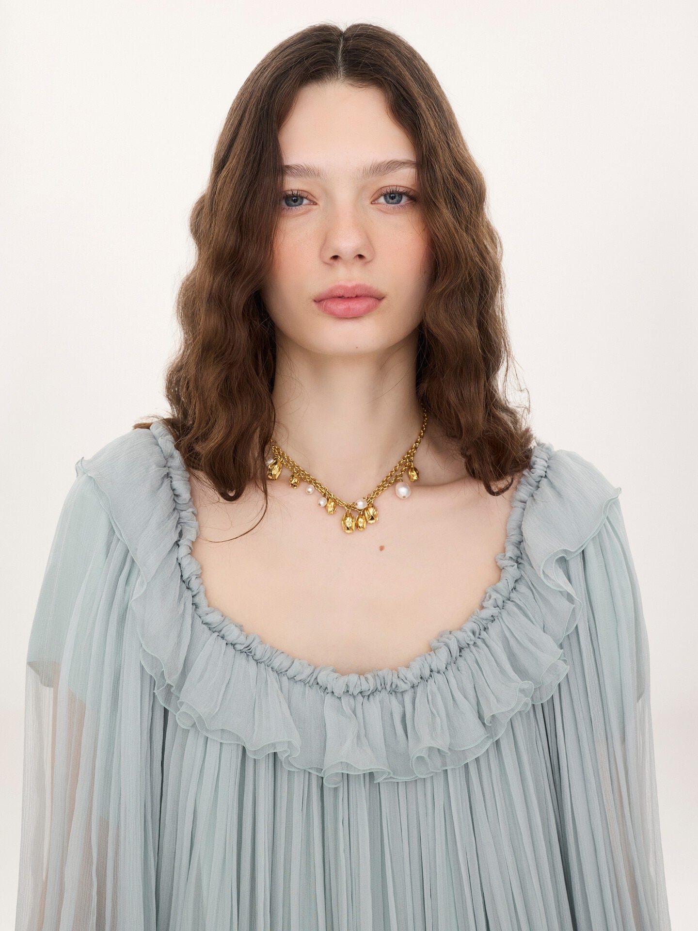Gathered mini dress in silk mousseline - 5.0