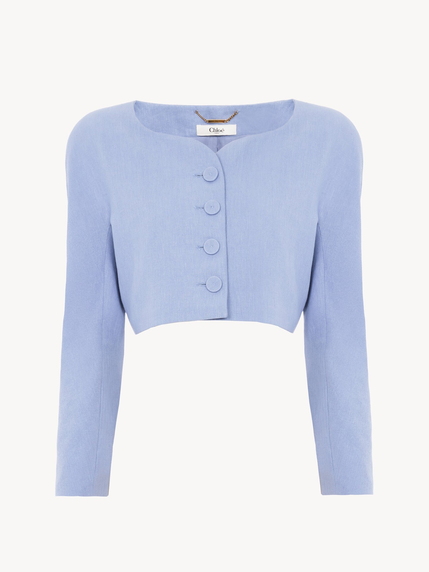 Cropped collarless jacket in linen cr&ecirc;pe - 2